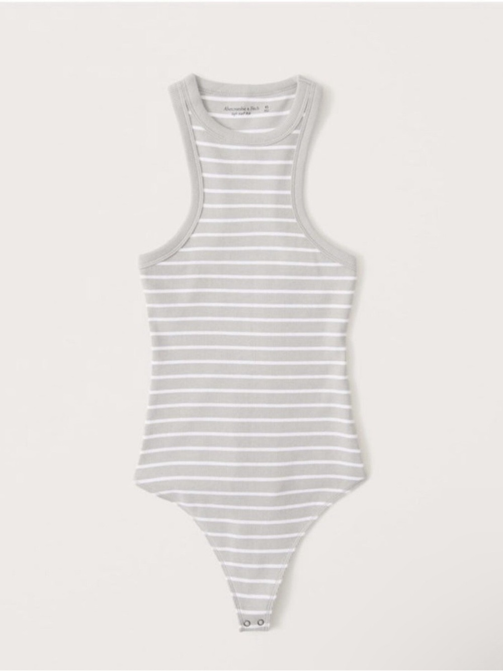 Abercrombie & Fitch Striped Ribbed Bodysuit Gray White Medium Racerback Tank